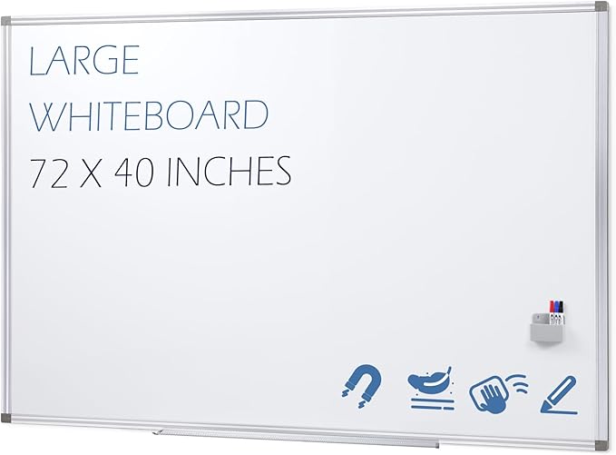 SWANCROWN Large Magnetic White Board, Dry Erase Board 72 x 40 Inches with Thick Aluminum Frame, Large Dry Erase Board for Wall Built-in Magnetic Pen Holder & Long Marker Tray for Conference Room-DeskLoop Office