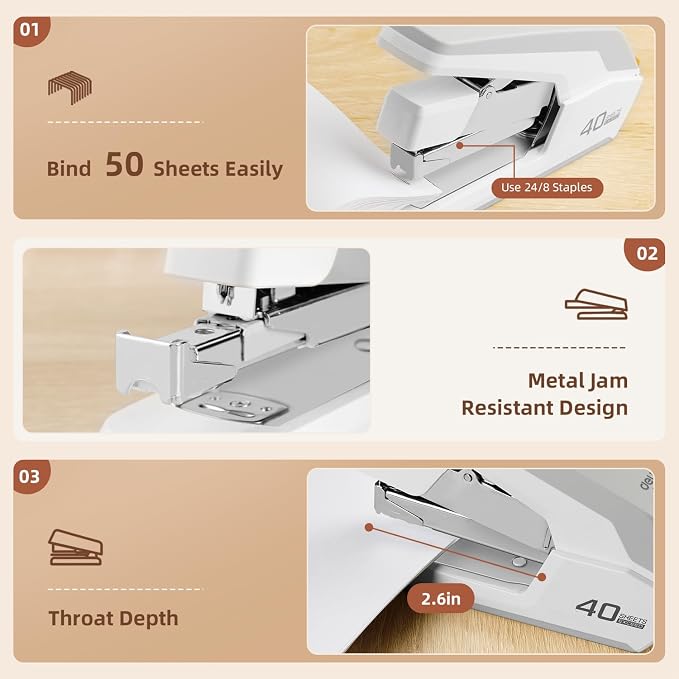 Deli Effortless Desktop Stapler, Heavy Duty Stapler, 40-50 Sheet Capacity - Image 4