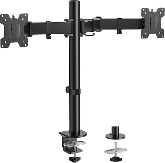 HUANUO Dual Monitor Desk Mount, Heavy-Duty Steel Adjustable Arm for 13-32 Inch Screens, Tilt, Swivel, Rotate, C-Clamp & Grommet Base, Holds up to 17.6 lbs per Arm, VESA 75/100mm-DeskLoop Office