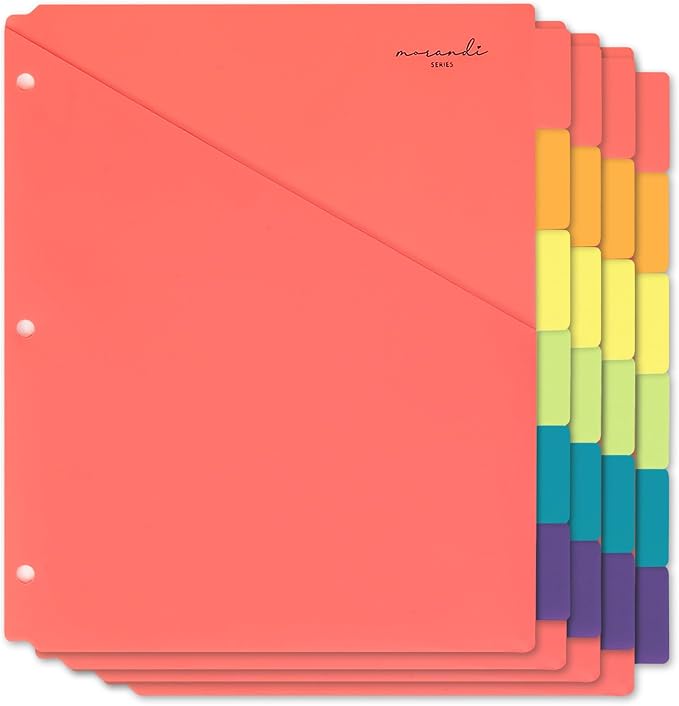 H4D 6-Tab Plastic Binder Dividers, 2 Pockets, Primary Colors, 4 Sets | Made of by H4D
