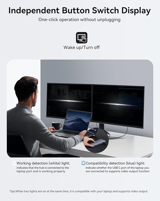 USB C Docking Station Dual Monitor 15 in 1 Laptop Docking Station Triple Display for Dell HP Lenovo Thinkpad Surface, USB C Hub Multiple Adapter Dongle with 4K HDMI+VGA+USB Port+Button+PD+Ethernet-DeskLoop Office