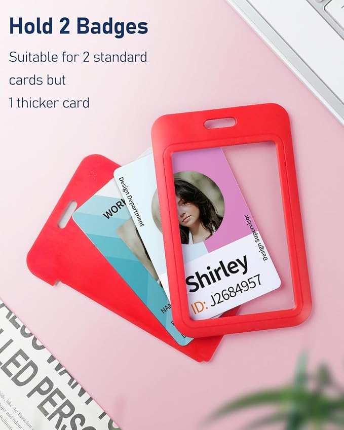 Uniclife 6 Pack Sliding ID Badge Holder Vertical Red Hard Plastic Case - Image 2