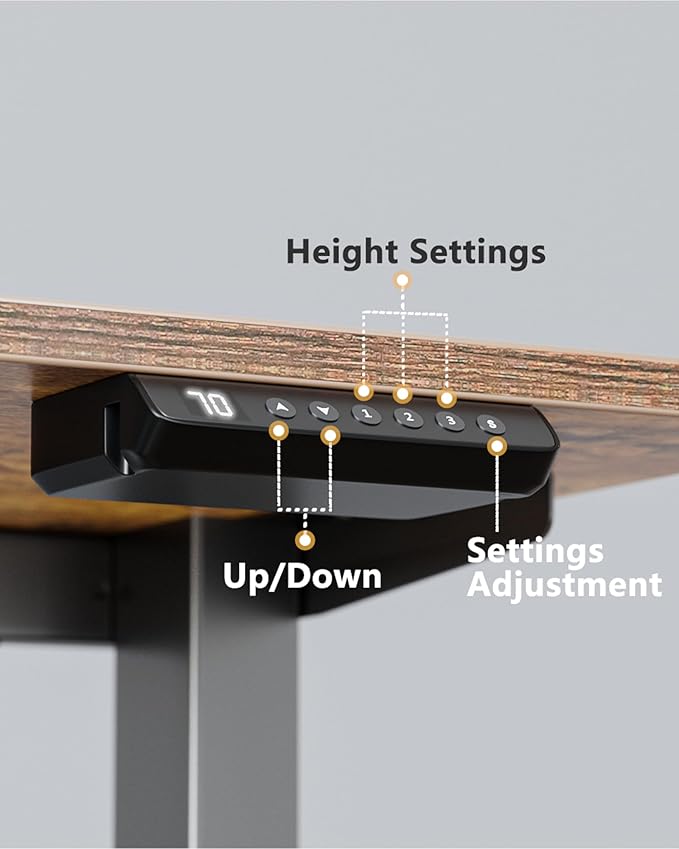 FEZIBO One-Piece Standing Desk Adjustable Height Stand up Home Office Desk, 55x24 Inch Electric Standing Computer Desk, with 4 Memory Presets, Fixable casters, Rustic Brown-DeskLoop Office