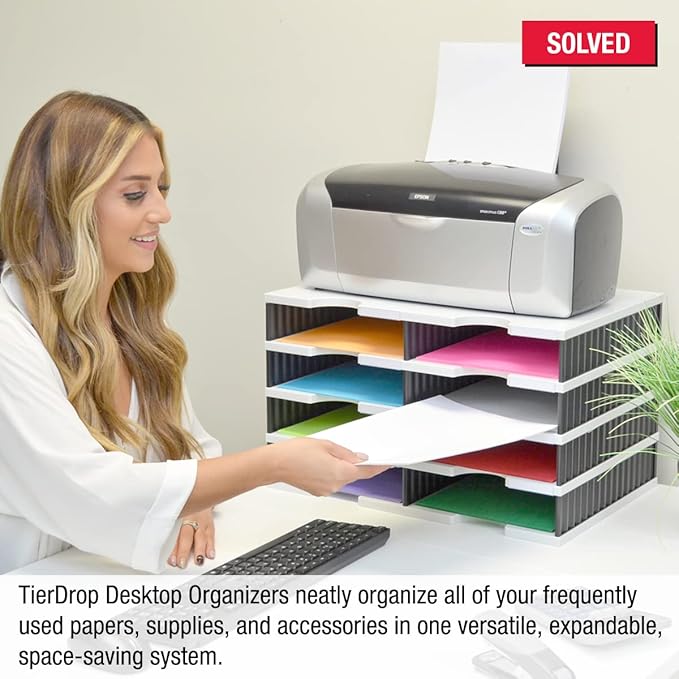 Ultimate Office TierDrop Desktop Organizer/Forms Mailroom Classroom Sorter, 8-Compartments with Optional Add-On Tiers for Easy Expansion, Gray w/Black…-DeskLoop Office