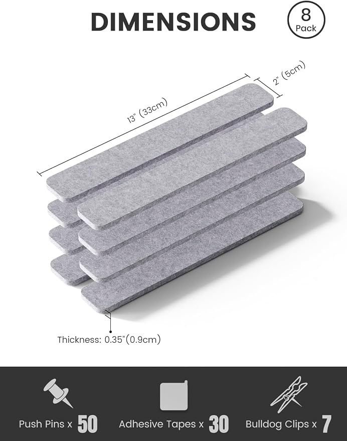 Fluxynara Cork Board Alternative Felt Strip Board 8-Pack 13"x2", Office Pin - Image 2