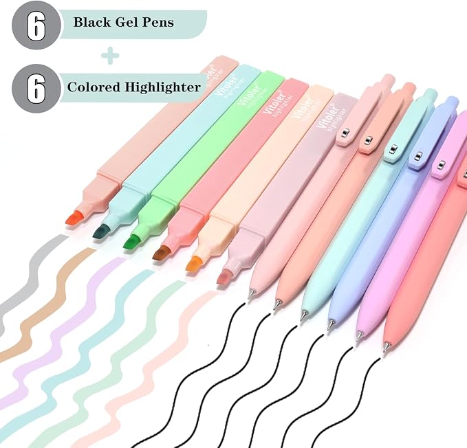Vitoler Bible Highlighters and Pens, 6 Black Pens & 6 Highlighters | - Image 2