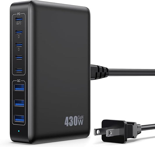 USB C Charger 430W USB C Charger Block 8-Ports GaN IV Fast Charging Station,PD 100W Laptop Charging Hub Wall Adapter Compatible with MacBook/Air,DELL,Steam Desk,iPhone 16/15/14,Galaxy S24 etc-DeskLoop Office