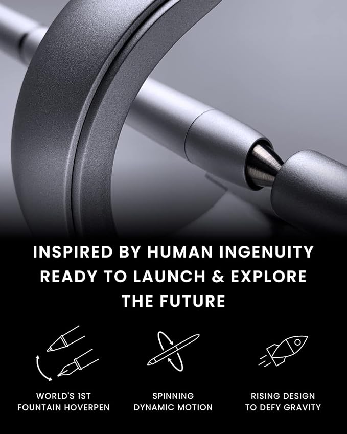 novium Hoverpen Future Edition - Luxury Metal Fountain Pen, Fine Nib, Aerospace Metal, Futuristic Desk Pen, Free Spinning Executive, Signing Pen (Frost Silver)-DeskLoop Office