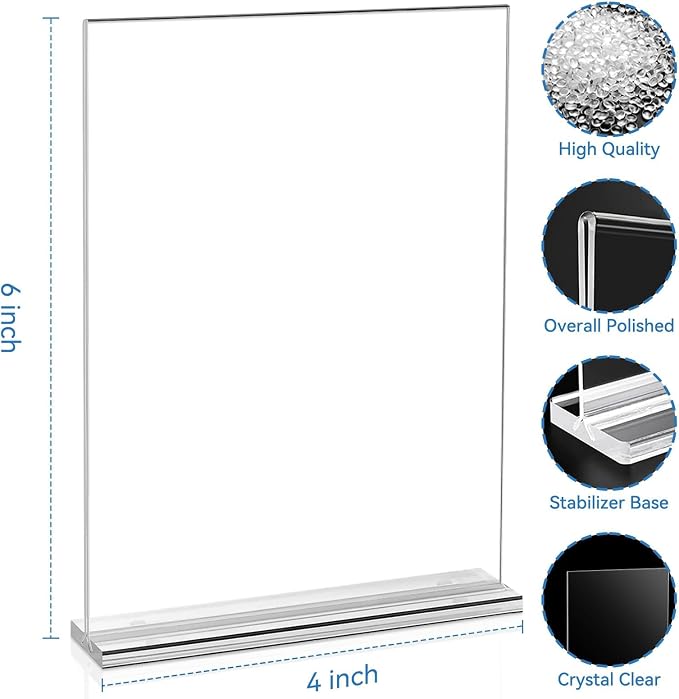 EHWINE 4 Pack Acrylic Sign Holders 4x6 Double-Sided Tabletop Display Stands - Image 2
