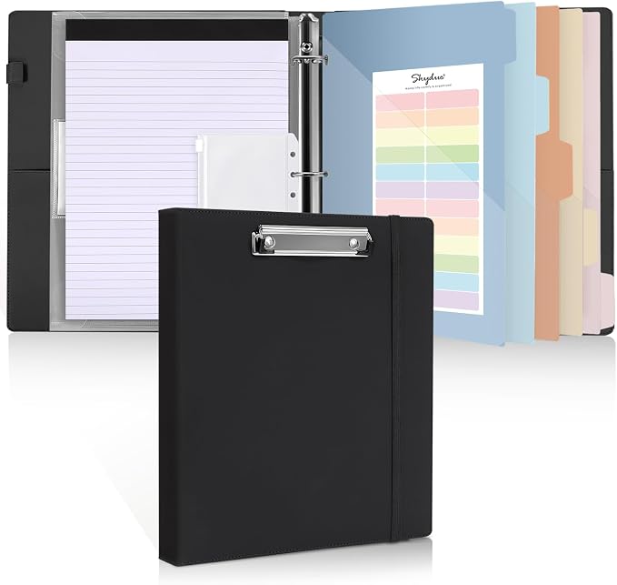 SKYDUE 3 Ring Binder with Clipboard, 13.2" × 10.2" Faux Leather 1 Inch Binder by SKYDUE