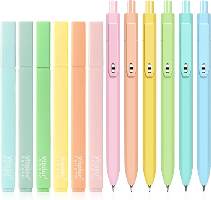 Vitoler Highlighters and Gel Pens set 12 Packs，No Bleed Fast Drying Pens | by VITOLER