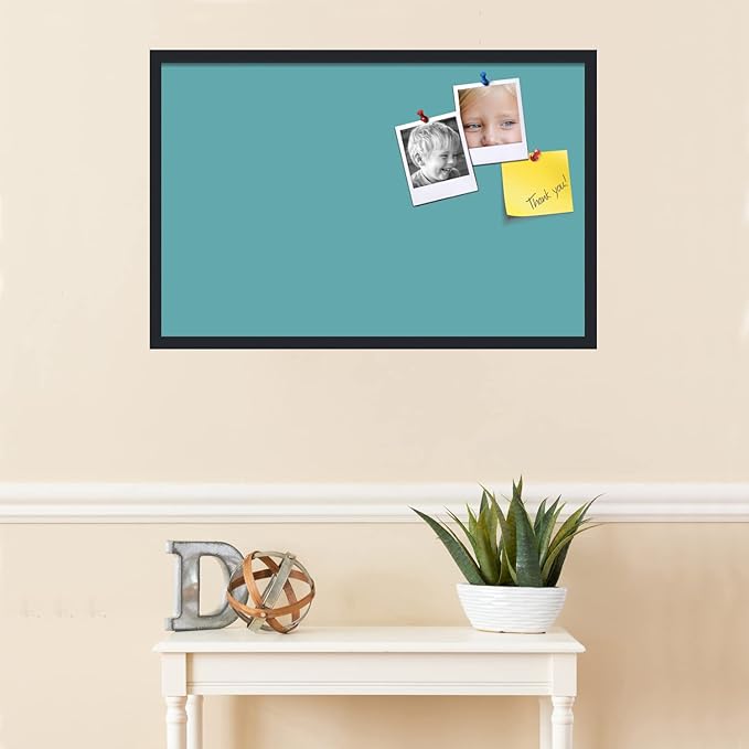 PinPix 34x22 Inch Cork Bulletin Board. This Decorative Framed Pin Board Comes with Aqua Pastel Design and a Satin Black Frame. Ideal for Home Office Decor or Message Board (PinPix-1806)-DeskLoop Office