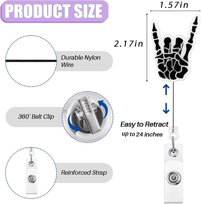 Funny Skeleton Hand Halloween Badge Reel Retractable, Fall Badge Reel - Image 2