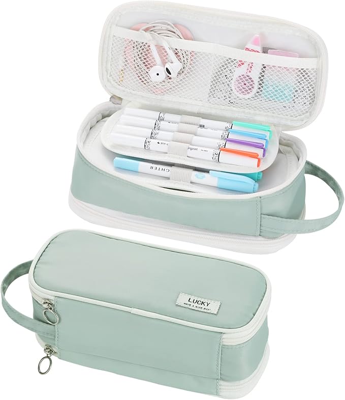 Dugio Big Pencil Case for Girls Teens Kids Zipper Pencil Pouch with Handle Organizer Pencil Bag Aesthetic Pencil Box for School Green-DeskLoop Office