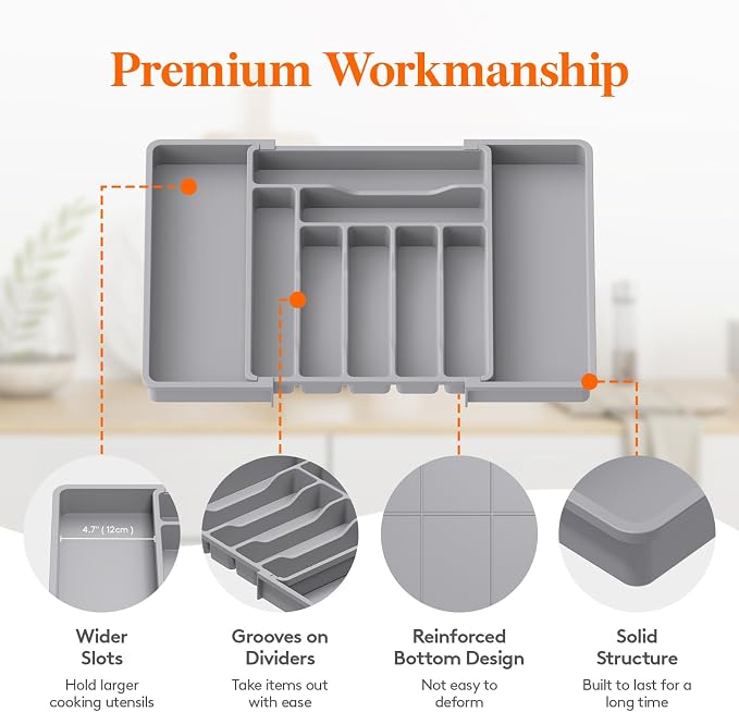 Lifewit Utensil Organizer for Kitchen Drawer, Expandable Cooking Silverware Tray - Image 6