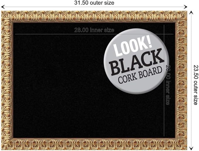 Amanti Art Black Cork Board for Wall, 23x31 Vision Board with Gold Wood Frame, Medium Corkboard Office Decor for Home Organization, Traditional Corkboard Pinboard to display items for home-DeskLoop Office