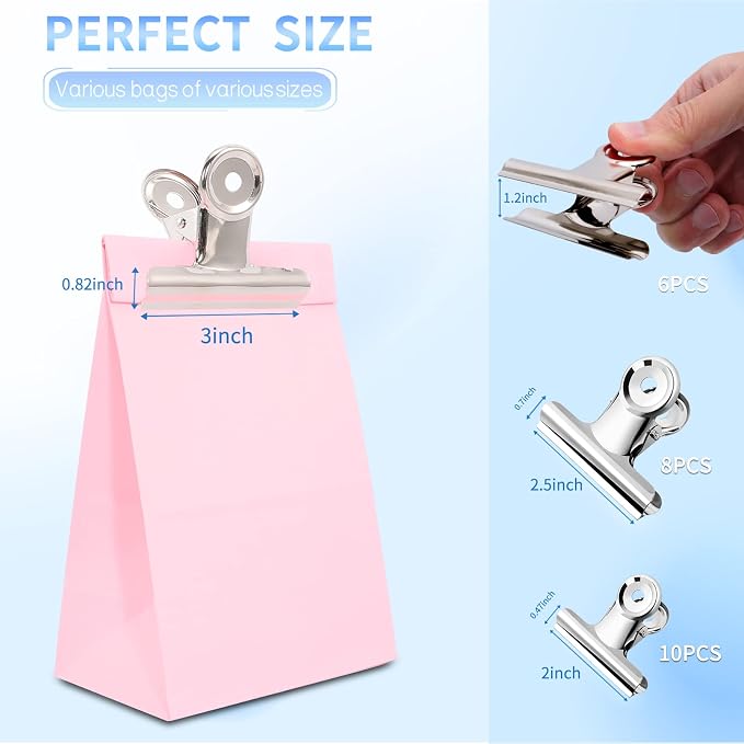 24 Pack Hinge Clips, Large Metal, 3 Sizes, Stainless Steel - Image 2