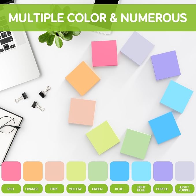 Stick Notes 3x3, Bright Color Stick Notes, 18 Pads, Super Sticky & Recyclable - Image 2