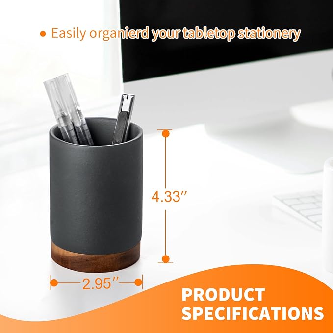 Ceramic Pen Holder for Desk, Pencil Organizer & Makeup Brush Holder, Office - Image 2
