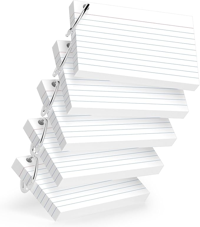 250-Pack White Index Cards 3x5 Inch w/Key Ring – 180gsm Heavyweight Flashcards by Unknown