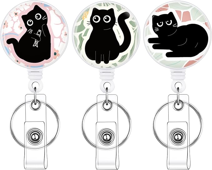 3 Pack Cat Lover Badge Reels Retractable Badge Clip by BESARME