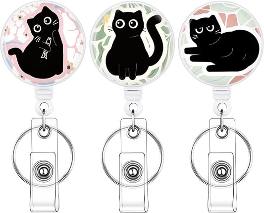 3 Pack Cat Lover Badge Reels Retractable Badge Clip by BESARME
