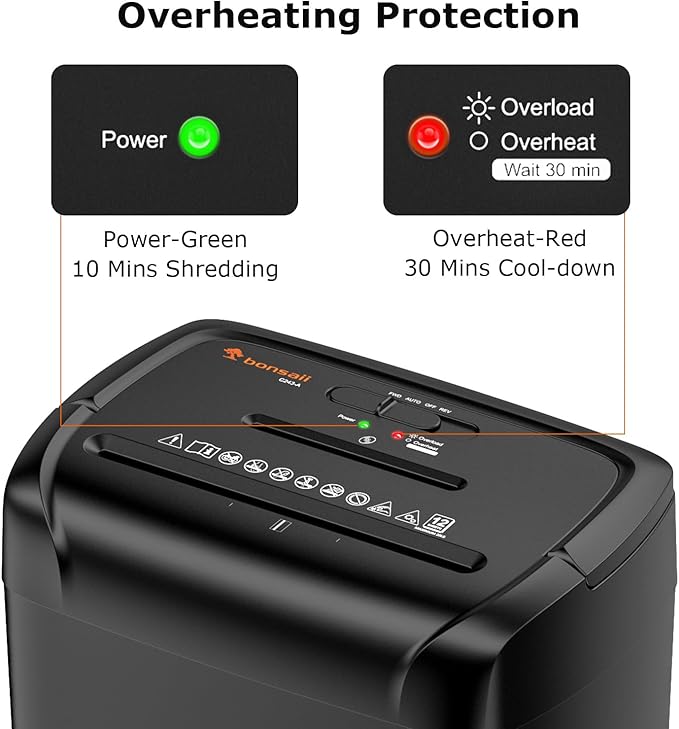 Bonsaii 12-Sheet Paper Shredder for Home Office Use, 10-Minute Cross Cut Shredder with 5.5 Gallons Bin, P-4 High Security Heavy Duty Office Shredder Shred CD/Credit Card-DeskLoop Office