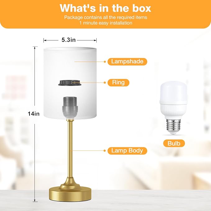 Fenmzee Gold Nightstand Bedroom Lamp - Image 4