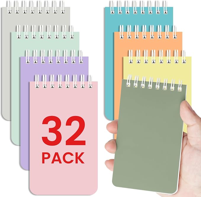 Taja Pocket Small Notebook 3" x 5", 4 Set of 8 Mini Little Spiral Notebook by Taja