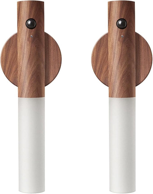 LANDGOO Wooden Motion Sensor Lights Indoor, Magnet Body Hallway Rechargeable LED Wireless Battery Operated Wall Sconce, Portable Decor Torch Night Lighting for Bedroom (Walnut Wood 2PCS)-DeskLoop Office