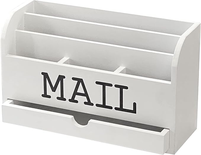 Cregugua White Desk Organizer Wooden Mail Storage box - Image 2