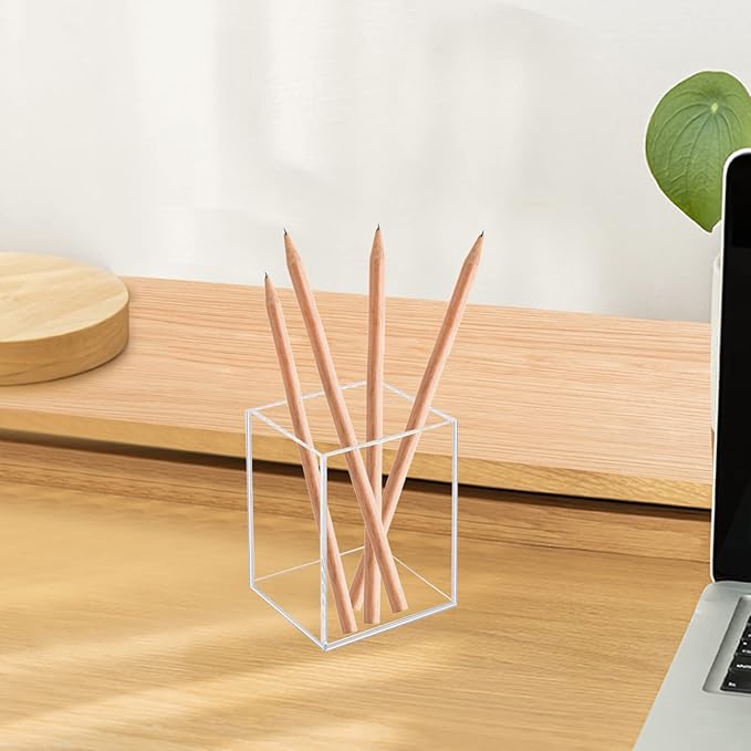 2 Pack Acrylic Pen Pencil Holder, Clear Makeup Brush Holder Cup Storage Office Desktop Desk Table Stationery Organizer-DeskLoop Office