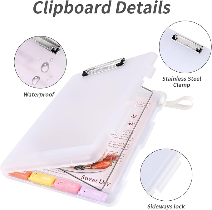 Letter Size Clipboard with Storage, Plastic Clipboard with Side Opening - Image 8