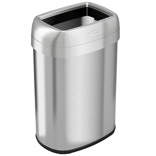 iTouchless 13 Gallon Open Top Kitchen Trash Can Recycling Bin with Double Odor Filters, Oval Commercial Grade Stainless Steel Trashcan for Home Office Work Bedroom Living Room Garage-DeskLoop Office