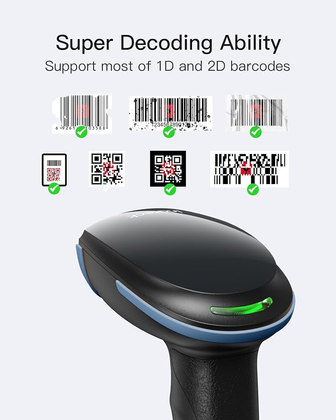 Inateck 2D Barcode Scanner, Wireless Bluetooth QR Barcode Scanner, Handheld - Image 2