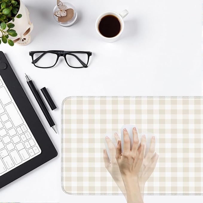 Beige Checkered Gingham Desk Mat Pad XXL Large Mouse Pad Anti-Slip Big Mousepad - Image 6