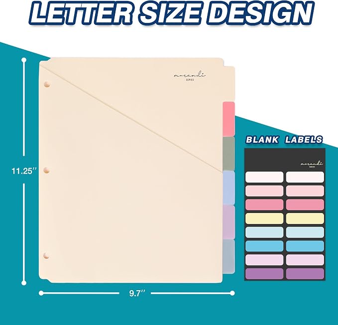H4D 6-Tab Plastic Binder Dividers, 2 Pockets, Pastel Colors, 4 Sets | Made of - Image 2