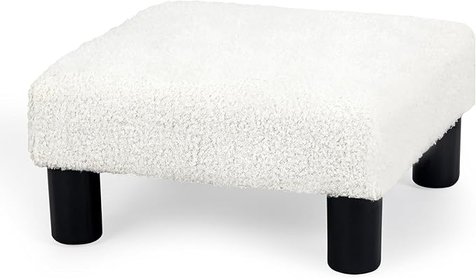 Joveco Small Foot Rest Stool Ottoman, Square Boucle Upholstered Footrest with Plastic Legs, Under Desk Footstool for Chair, Office, Living Room, White-DeskLoop Office