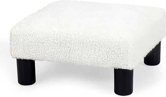 Joveco Small Foot Rest Stool Ottoman, Square Boucle Upholstered Footrest with Plastic Legs, Under Desk Footstool for Chair, Office, Living Room, White-DeskLoop Office