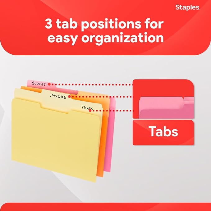 Staples File Folders, Letter Size, 1/3‑Cut Tabs, Durable 10.5‑Point Paper Stock - Image 6