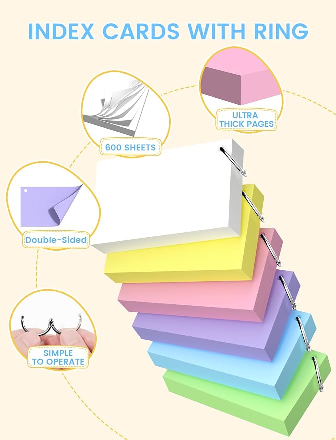 Blank Index Cards with Ring, 12 Pack of 100 - Image 3
