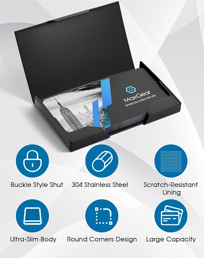 MaxGear Stainless Steel & ABS Business Card Holder, Slim Card Case, Fits - Image 4