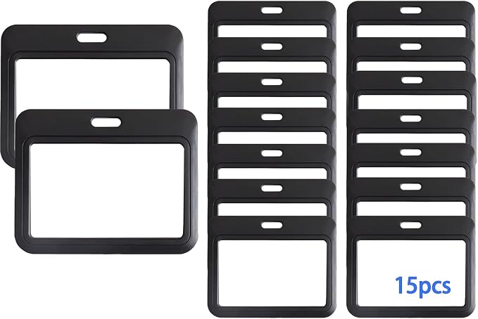 15 Pack Sliding ID Badge Holder Horizontal Hard Plastic Card Case Protector by DALMALIN