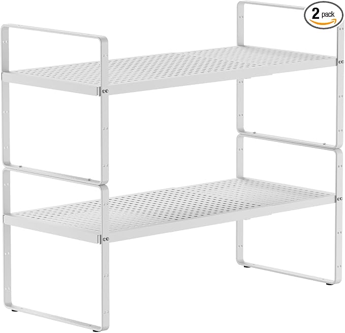 jkxoo 2Pack Expandable Cabinet Countertop Shelves 16.5-27’’L, Adjustable Metal by jkxoo