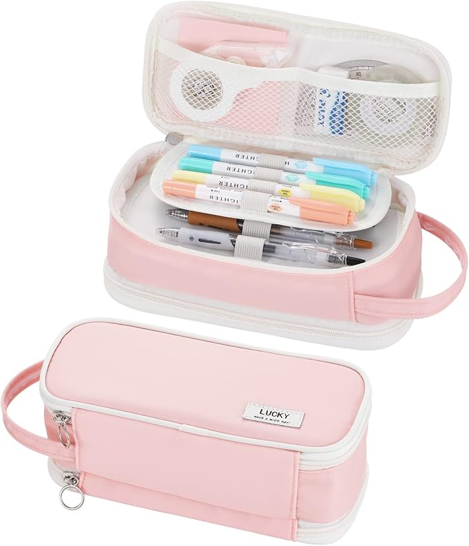 Dugio Big Pencil Case for Girls Teens Kids Zipper Pencil Pouch with Handle Organizer Pencil Bag Aesthetic Pencil Box for School Pink-DeskLoop Office