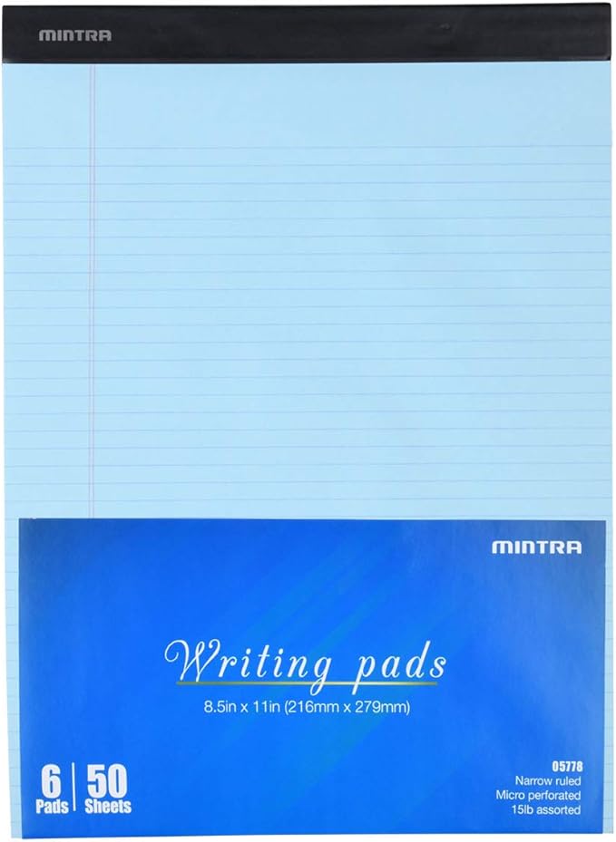 Mintra Office Legal Pads - ((BASIC PASTEL 6pk, 8.5in x 11in, NARROW RULED))-DeskLoop Office