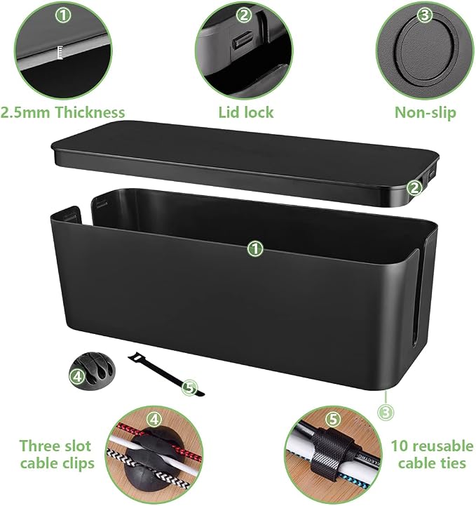 Cable Management Box, Large Cord Organizer Box to Hide Power Strip & Under Desk - Image 4