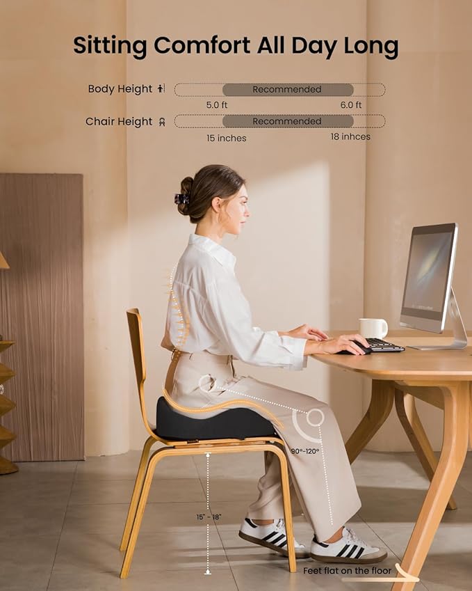 ProtoArc Seat Cushion, Office Chair Cushion for Sciatica, Coccyx Cushion, Ergonomic Memory Foam Seat Cushion for Car, Home, Pressure Relief Pad for Hip, Tailbone, All Day Comfort - Black-DeskLoop Office