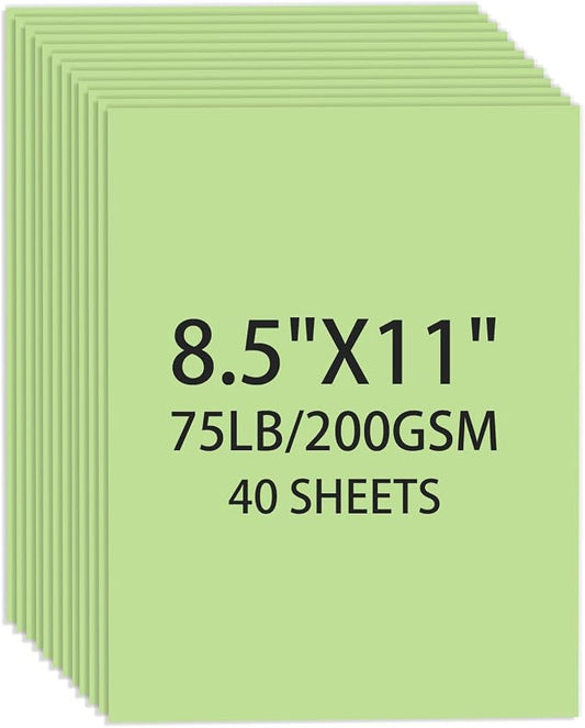 Cardstock 8.5 X 11, 40 Sheets Light Green Card Stock, 75lb/ 200gsm Pale Green by Ciphyfee