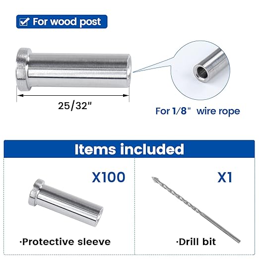 Muzata 100PCS Stainless Steel T316 Protective Sleeves Cable Railing Kit - Image 2